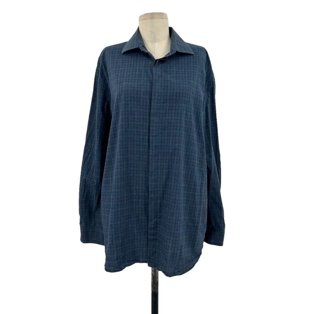 John Varvatos Star USA‎ Davidson Blue Plaid Long Sleeve Button Down Size Large